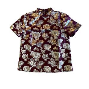 NWOT Vila Burgundy and silver Chinese Style Top